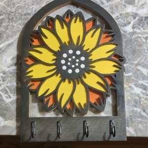 Sunflower Wall Hook Rack - Yellow & Orange Floral Organizer